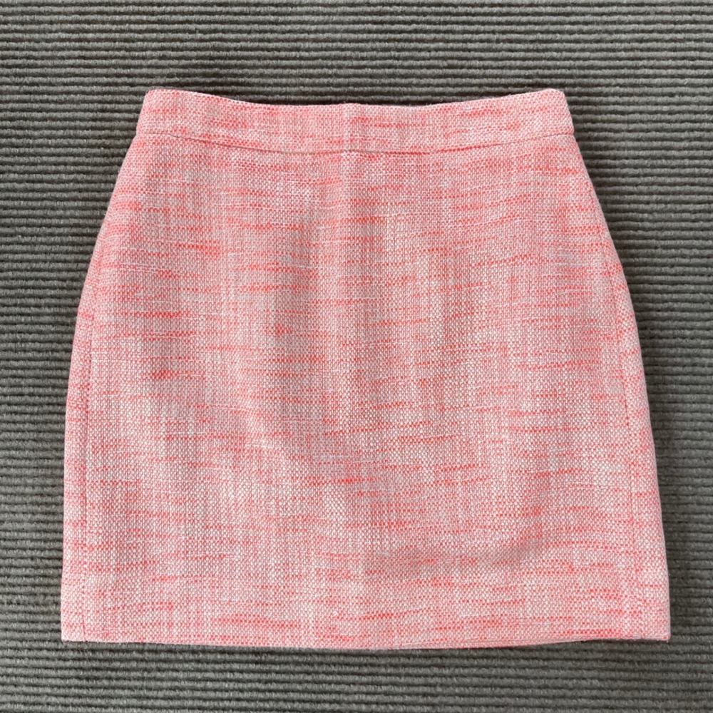 J.Crew Womens‎ Coral Pink Tweed Mini Skirt Size 00 Textured Lined Zip Back